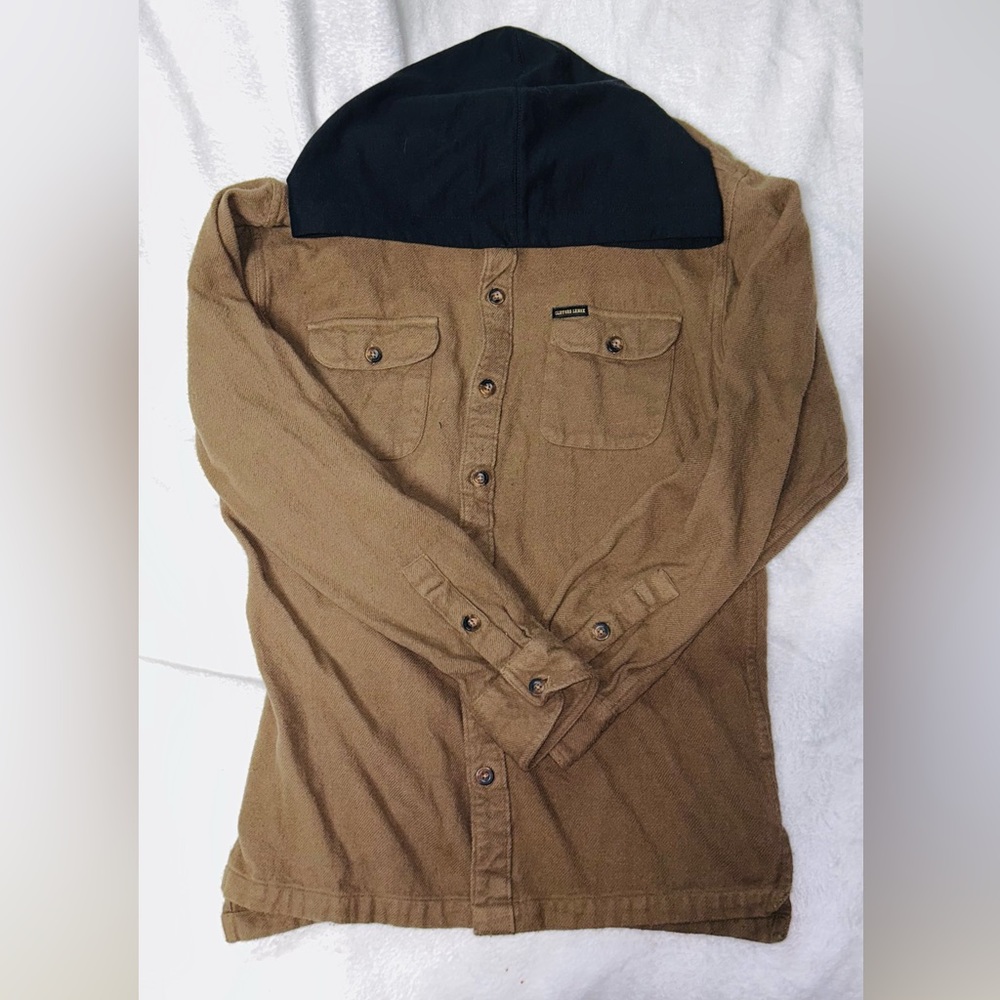 Men's Brown Lightweight Hooded Flannel Shirt Jacket